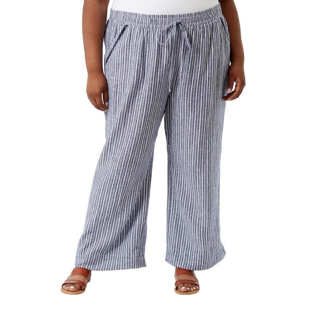 NWT Briggs Womens Linen Blend Comfort Waist Pull On Pants Blue Size S $60 8HL011